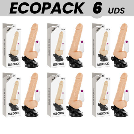 ECOPACK 6 UNITS - BASECOCK REALISTIC VIBRATOR REMOTE CONTROL NATURAL WITH TESTICLES 19.5 CM -O- 4 CM