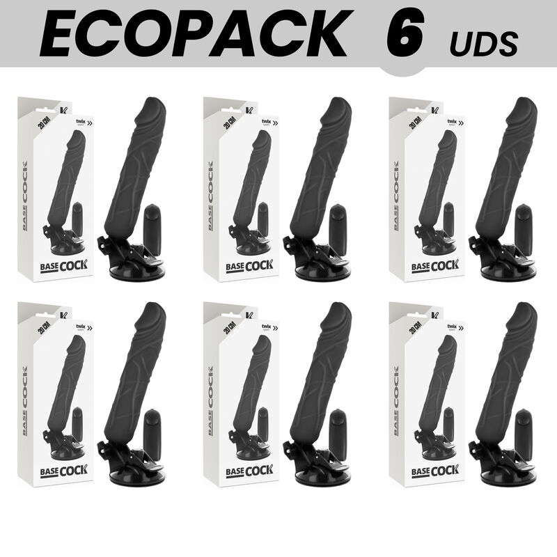 ECOPACK 6 UNITS - BASECOCK REALISTIC VIBRATOR REMOTE CONTROL BLACK 20 CM -O- 4 CM