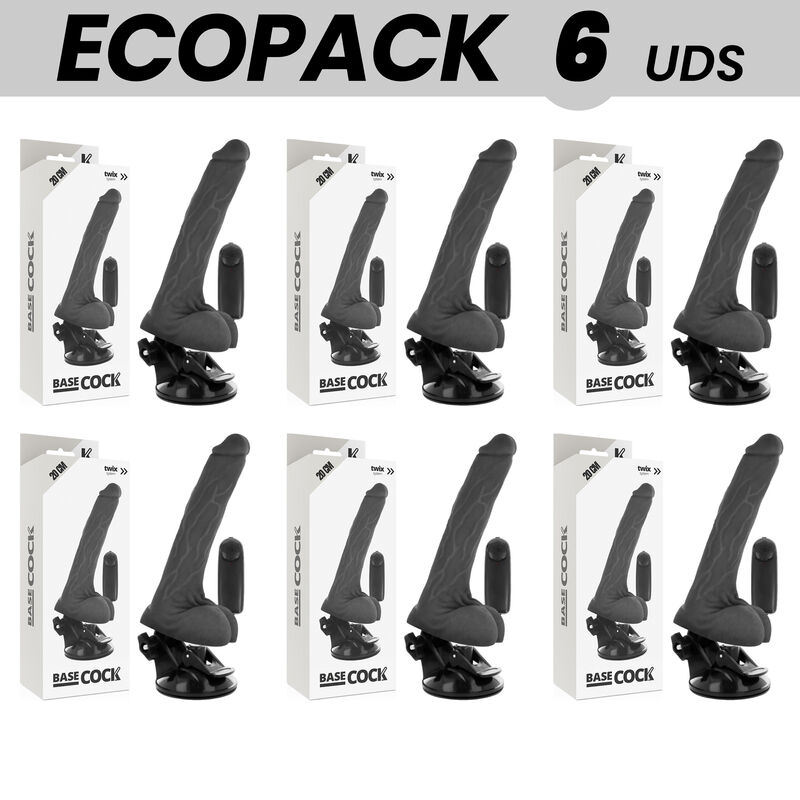 ECOPACK 6 UNITS - BASECOCK REALISTIC BLACK REMOTE CONTROL VIBRATOR WITH TESTICLES 20 CM -O- 4 CM