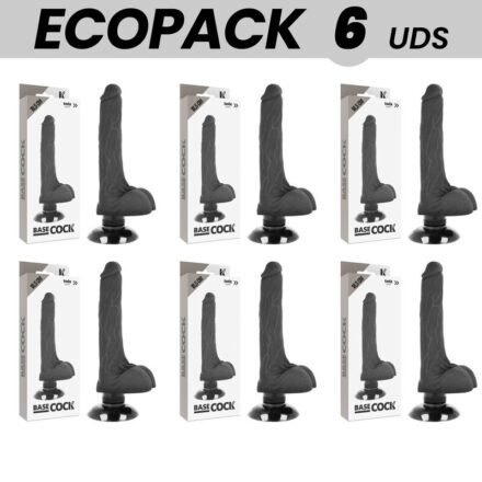 ECOPACK 6 UNITS - BASECOCK REALISTIC VIBRATOR 2-1 BLACK 18.5 CM -O- 4 CM