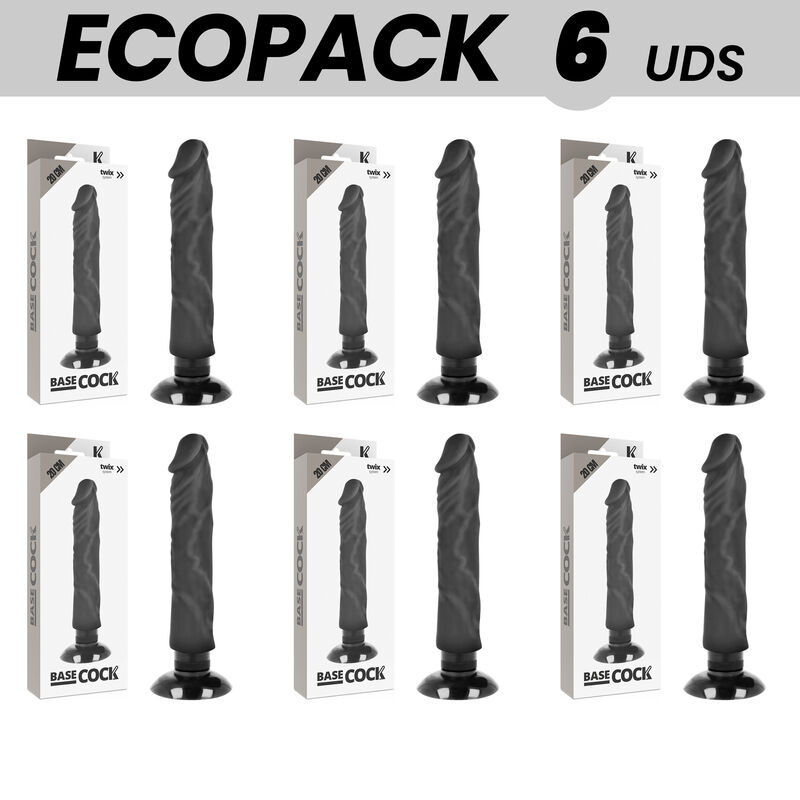 ECOPACK 6 UNITS - BASECOCK REALISTIC VIBRATOR 2-1 BLACK 20 CM -O- 4 CM
