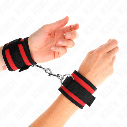 KINK - NYLON BIND HOOKLOOP WRIST RESTRAINTS RED-BLACK MODEL 2 ADJUSTABLE 18-35 CM X 6 CM