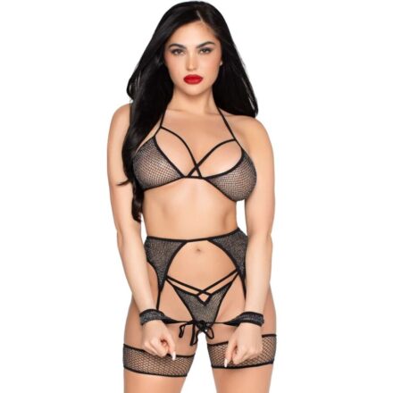 LEG AVENUE - SET TOP + TANGA + LIGUERO + ESP