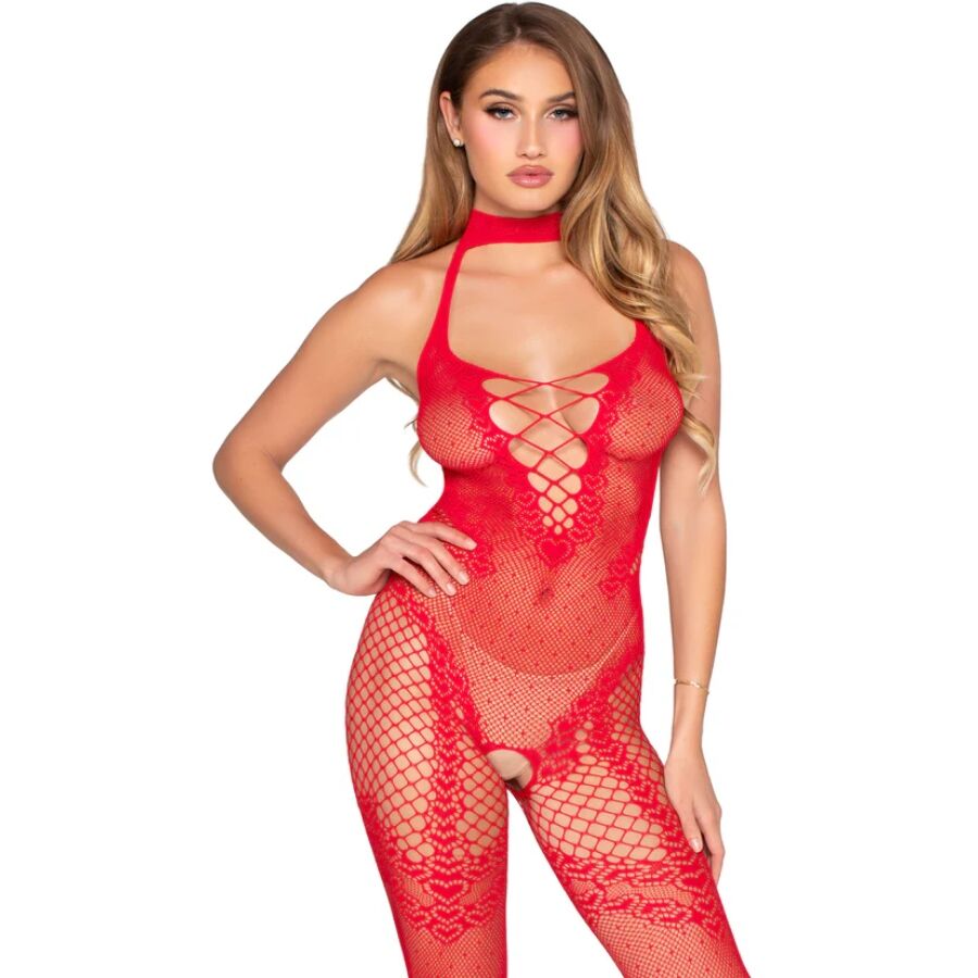 LEG AVENUE - 89336 HAAROISTA AVOIN BODYSTOCKING PUNAINEN YKSI KOKO