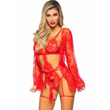 LEG AVENUE - SET BODY + BATA DE LIGUERO ROJO