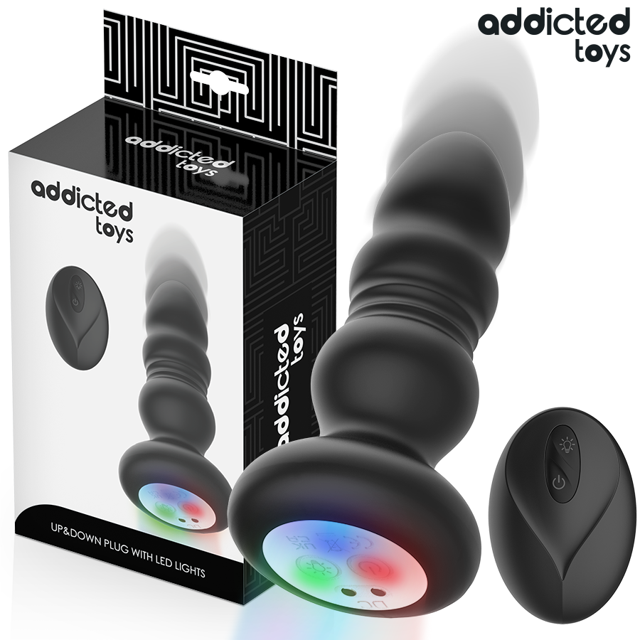 ADDICTED TOYS - ROTATING VIBRATING ANAL PLUG, LED LIGHT REMOTE CONTROL