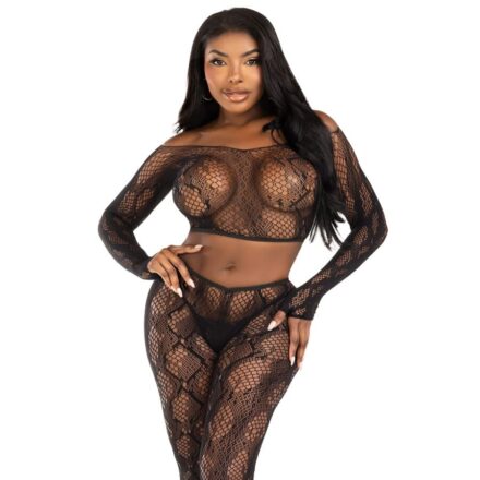 LEG AVENUE - 89373 PYTHON CROP TOP  FOOTLESS TIGHTS BLACK - ONE SIZE