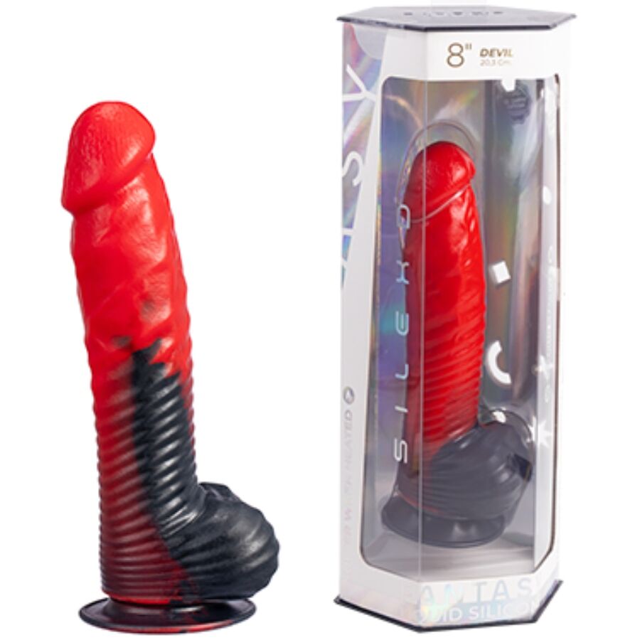 SILEXD - DEVIL DILDO FANTASY LIQUID SILICONE THERMOREACTIVE RED BLACK 20.3 CM