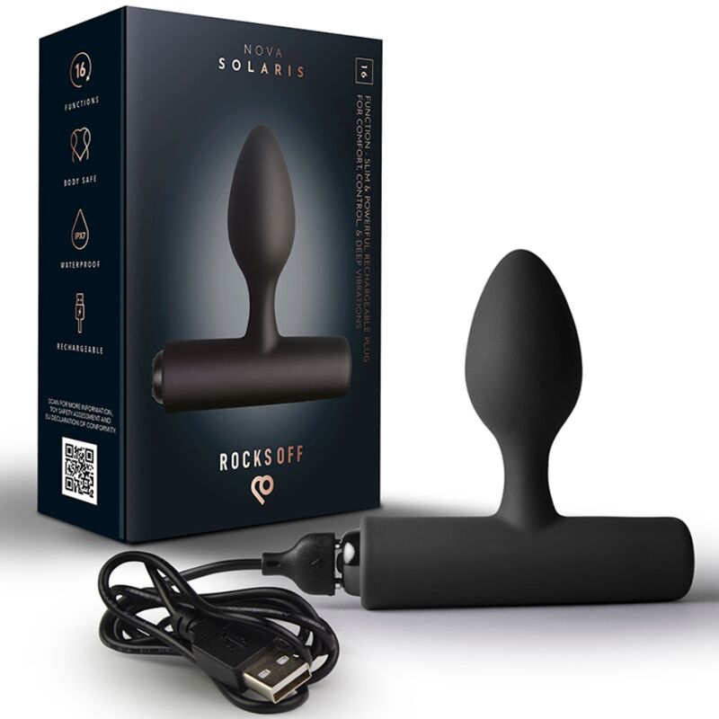 ROCKS-OFF - NOVA SOLARIS RECHARGEABLE SLIM  POWERFUL ANAL PLUG 16 FUNCTION BLACK