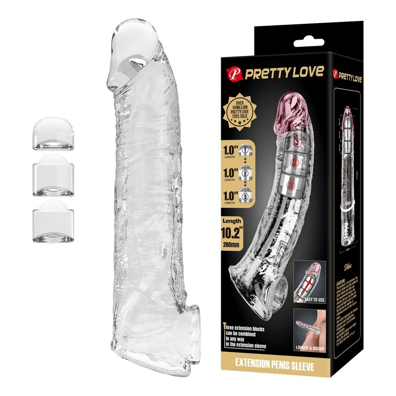 PRETTY LOVE - ADJUSTABLE PENIS EXTENSION SLEEVE 26 CM Ø 4 CM TRANSPARENT