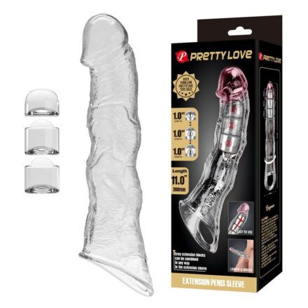 PRETTY LOVE - ADJUSTABLE PENIS EXTENSION SLEEVE 28 CM Ø 4.5 CM TRANSPARENT