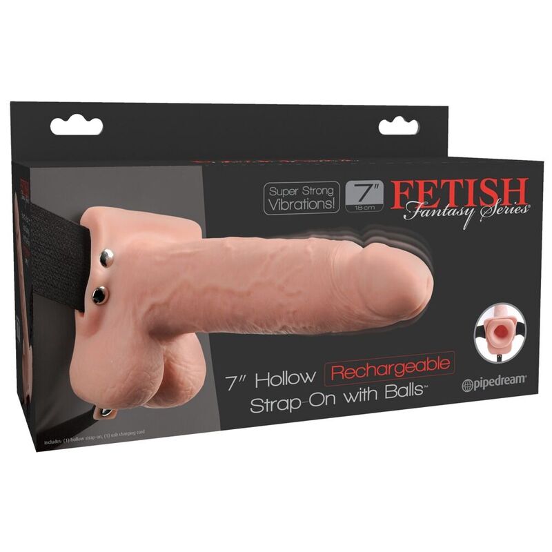FETISH FANTASY SERIES - REALISTIC VIBRATING HOLLOW STRAP ON WITH BALLS 17.8 CM