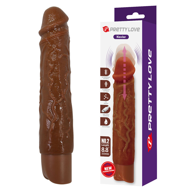 PRETTY LOVE - KESSLER REALISTIC VIBRATING DILDO WITH 10 VIBRATION MODES AND 10 THROWS, 22 CM, BROWN