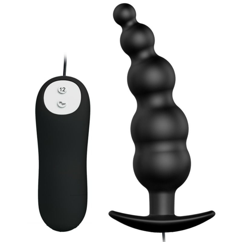 PRETTY LOVE - ANAL PLUG SILICONE EXTRA STIMULATION AND 12 VIBRATION MODES BLACK REMOTE CONTROL