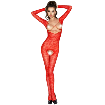 Passion Woman BS031 -verkkobodystocking, punainen