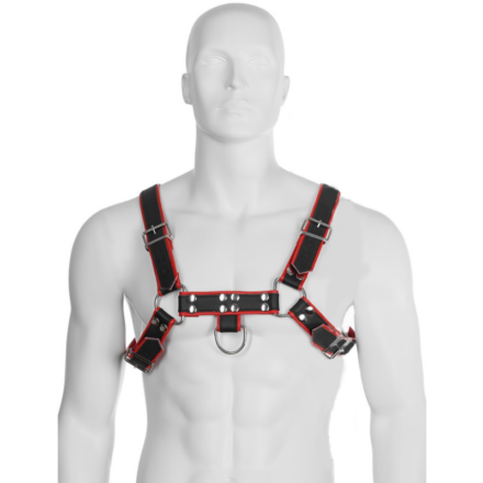 Leather Body Chain Harness III -valjaat, musta ja punainen